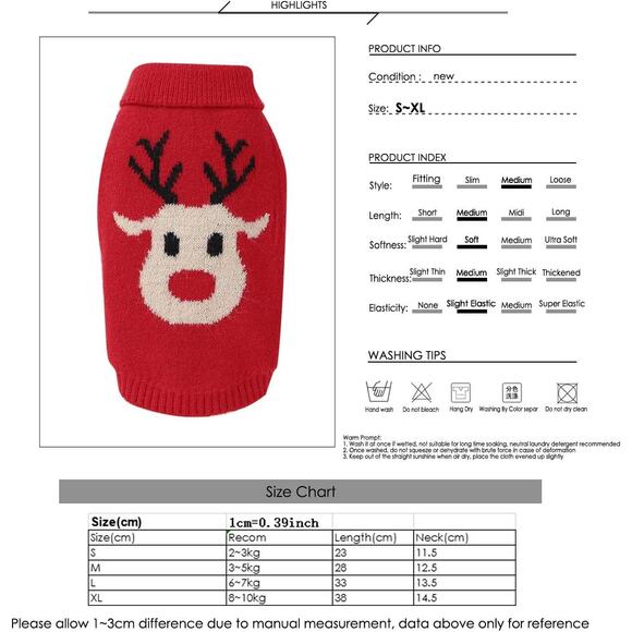 Dog Christmas Red Reindeer Sweater Xmas Holiday Sweater M New - Picture 5 of 11